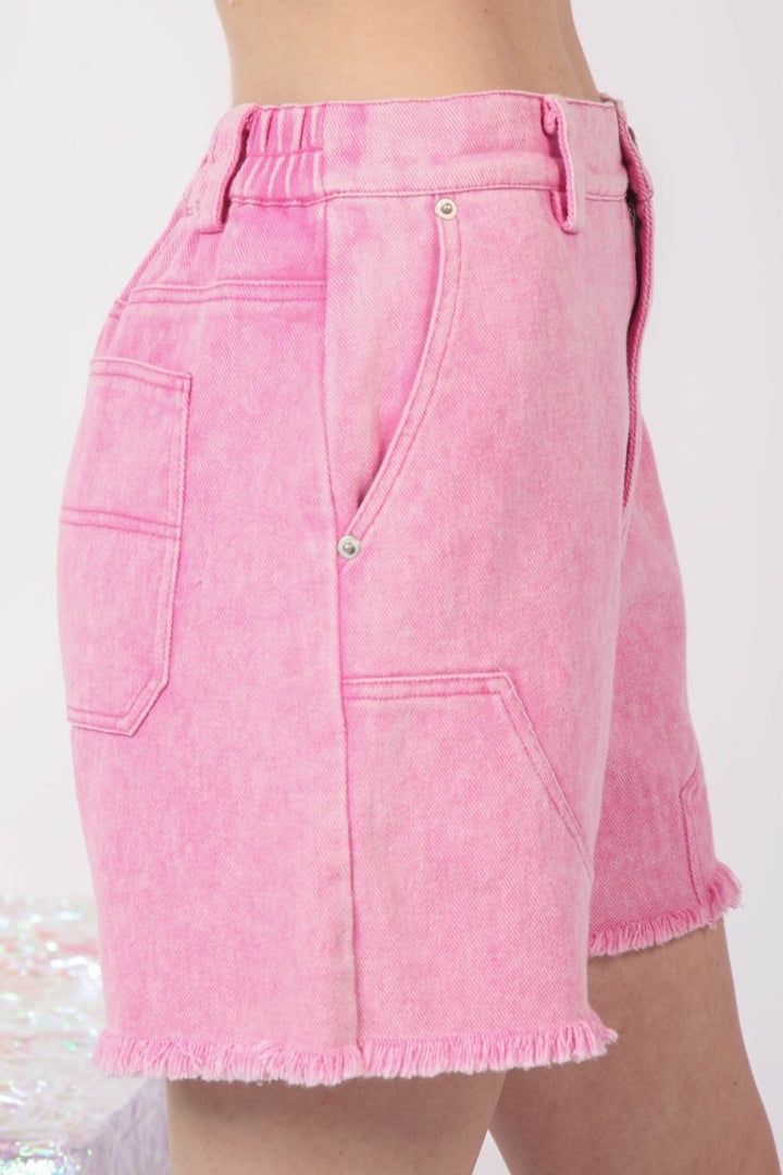 VERY J Washed Raw Hem Denim Shorts - Bottoms