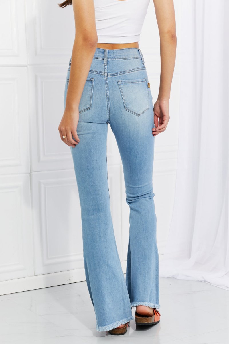 Vibrant MIU Full Size Jess Button Flare Jeans - Bottoms