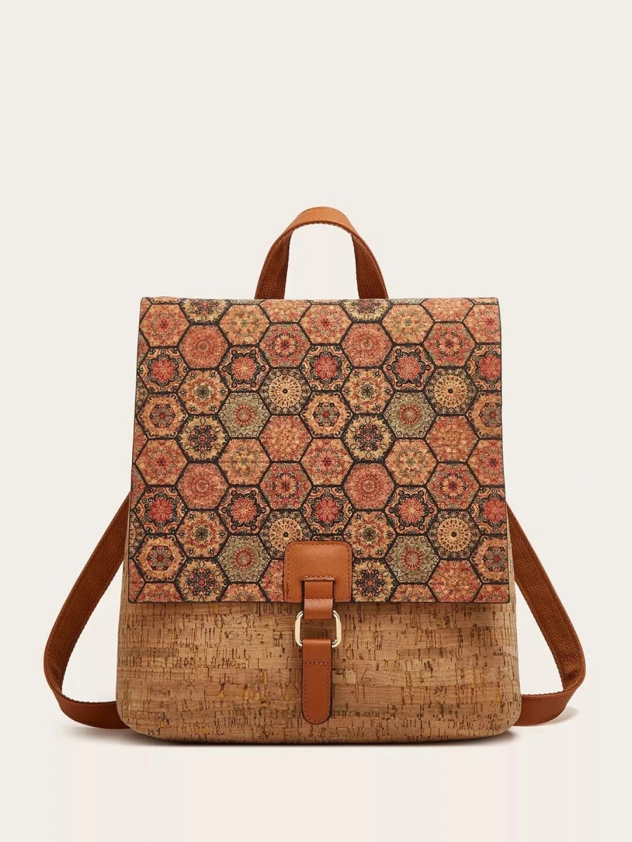 Vintage Bark Print Flap Backpack - 