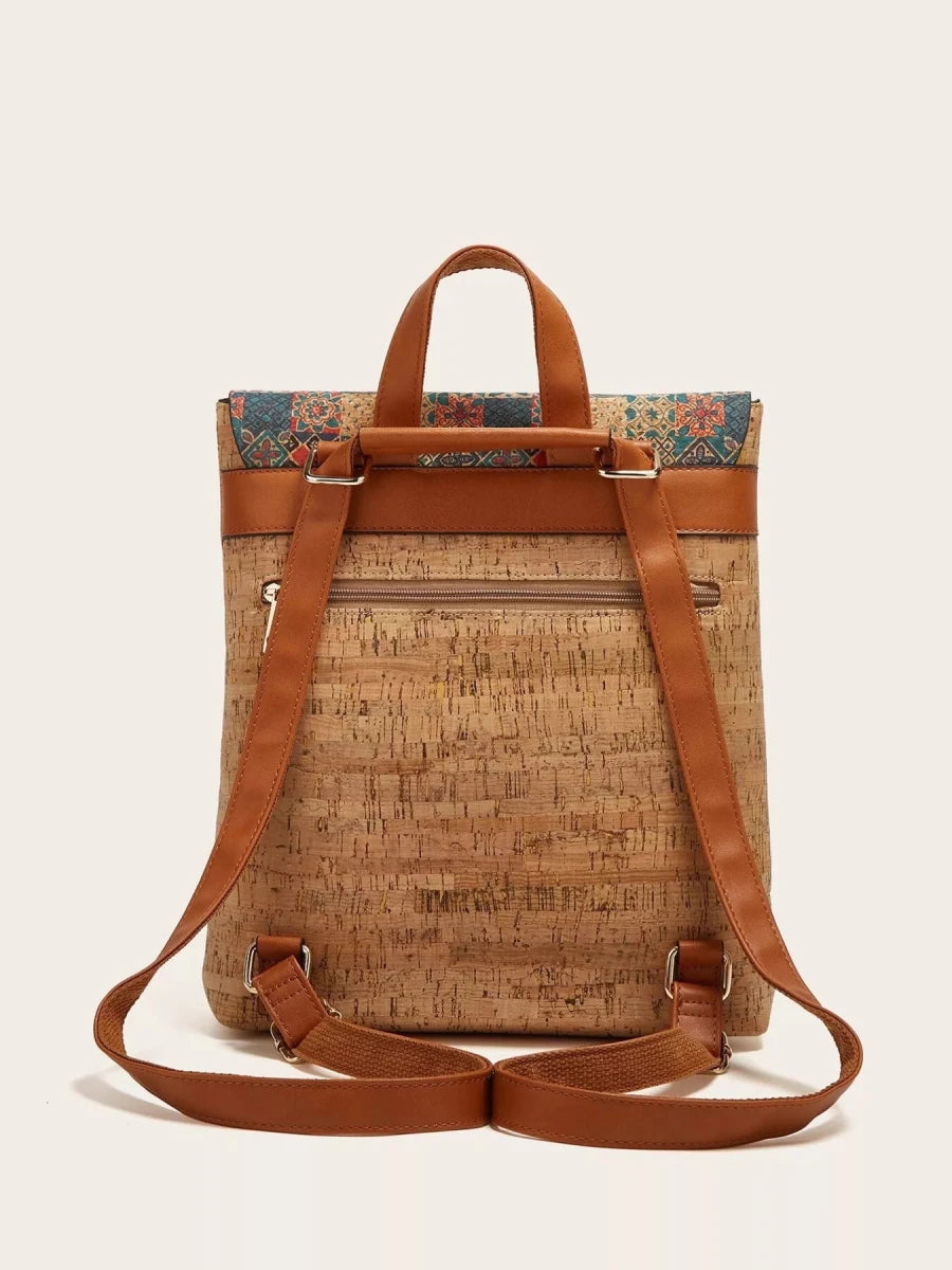 Vintage Bark Print Flap Backpack - 