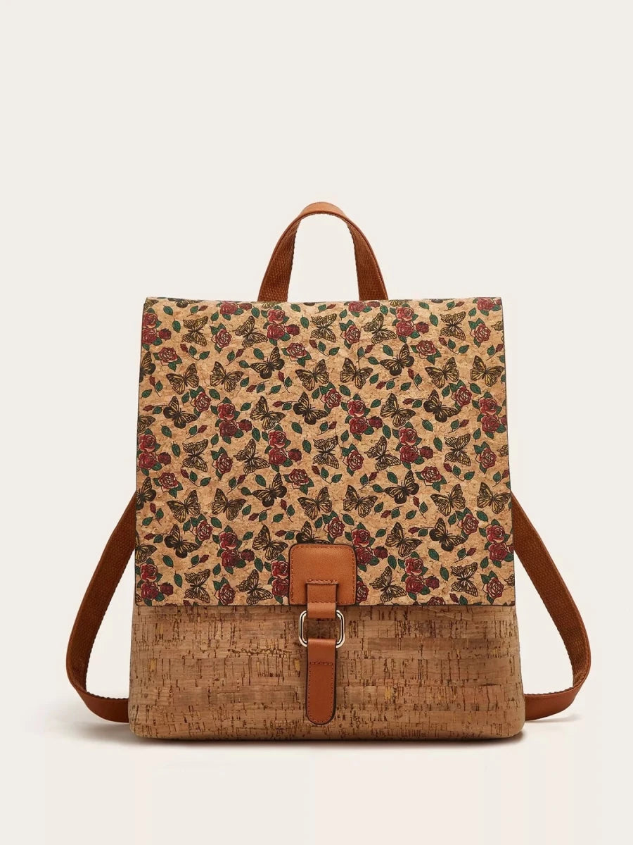 Vintage Bark Print Flap Backpack - 