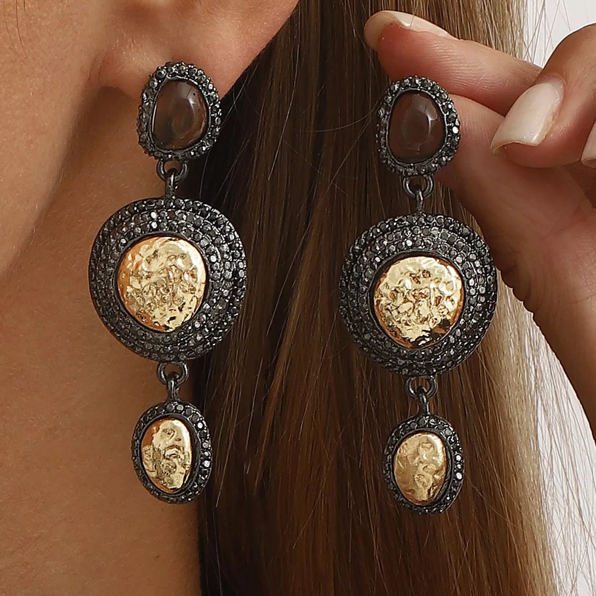 Vintage - Inspired Dangle Earrings with Gold Accents - 