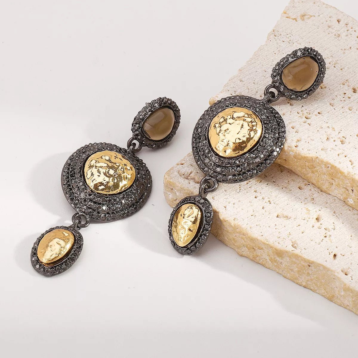 Vintage - Inspired Dangle Earrings with Gold Accents - 