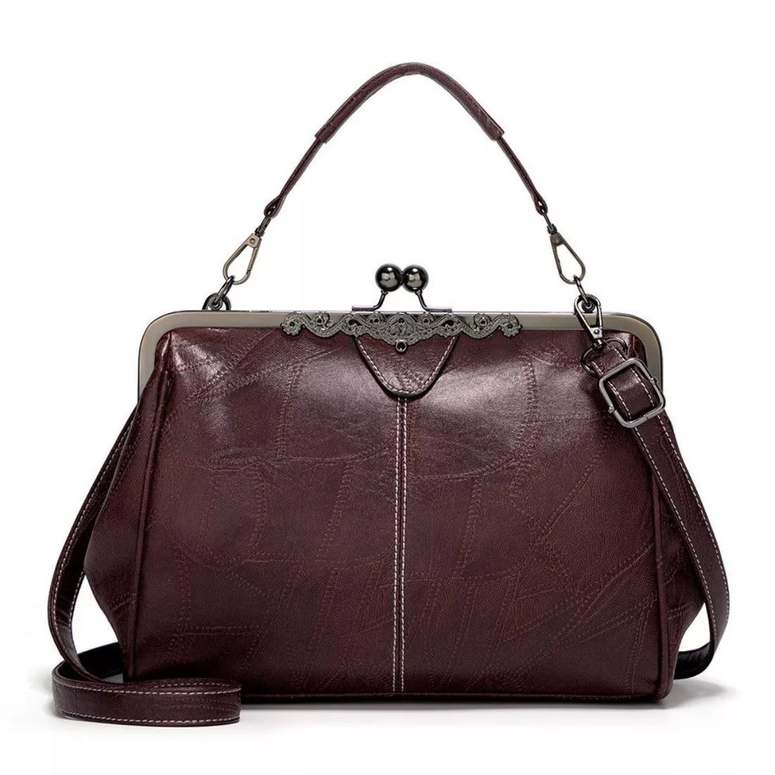 Vintage Kiss Lock Leather Handbag - 