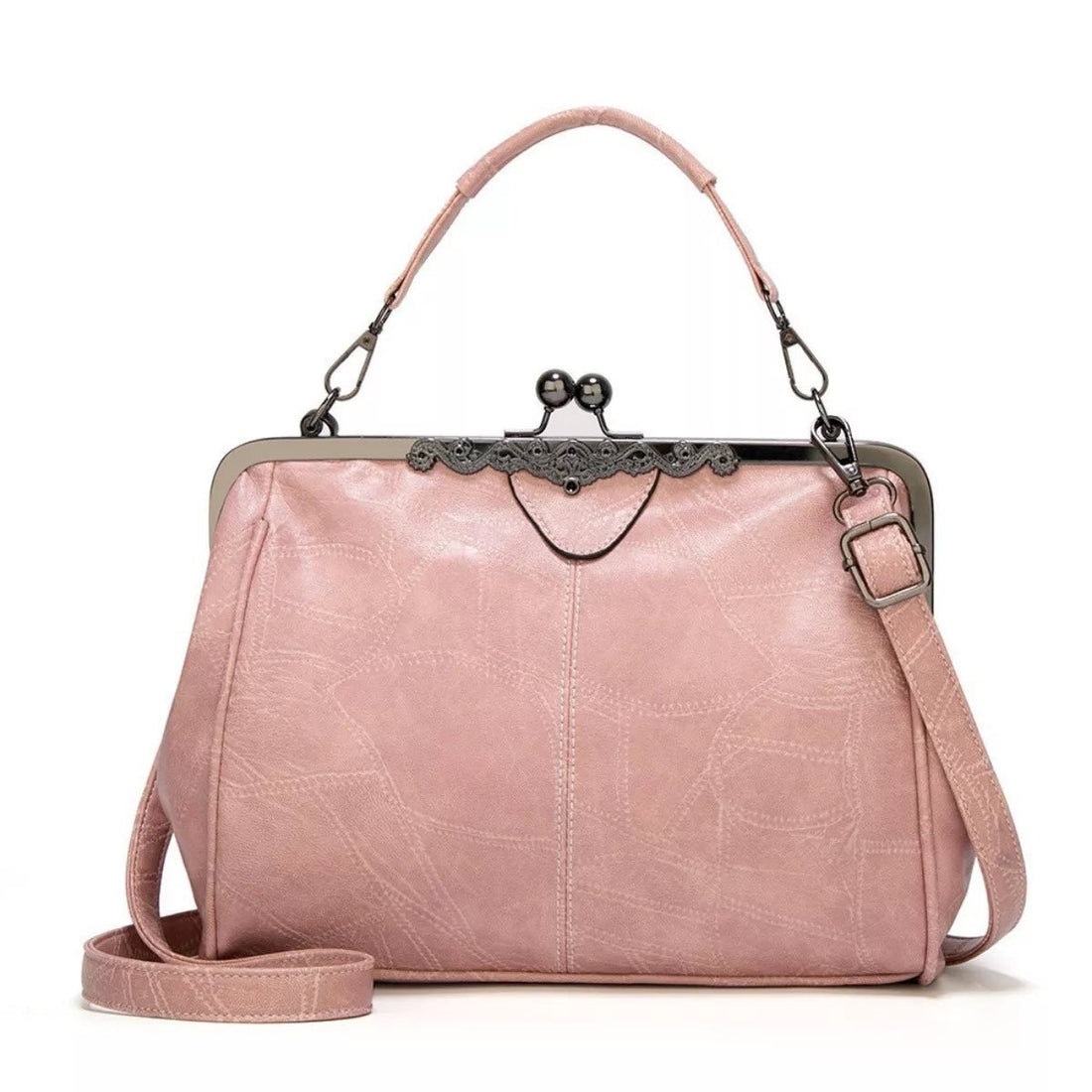 Vintage Kiss Lock Leather Handbag - 