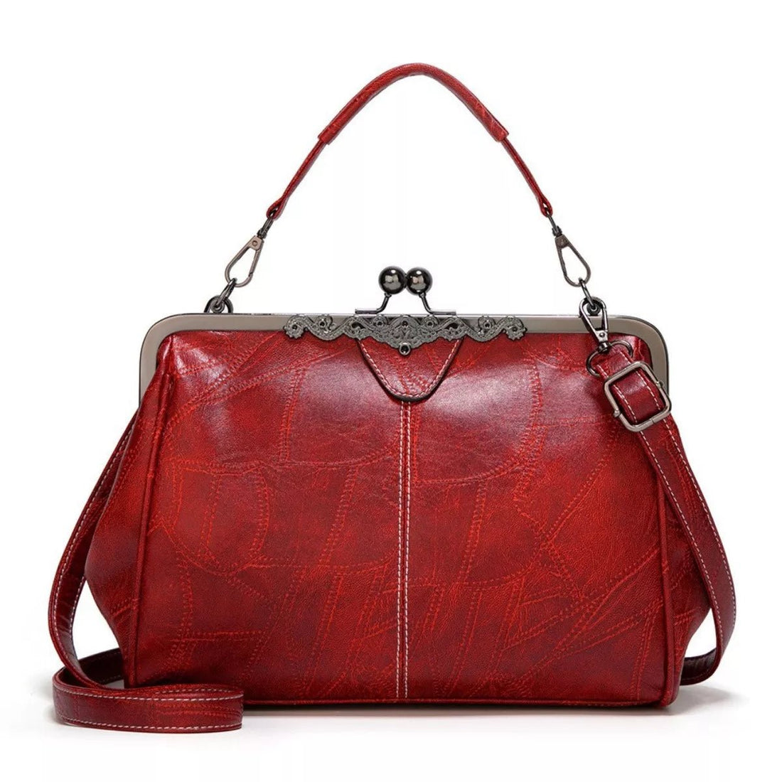 Vintage Kiss Lock Leather Handbag - 