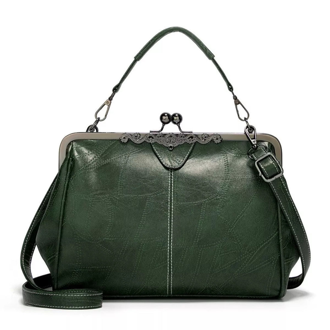 Vintage Kiss Lock Leather Handbag - 