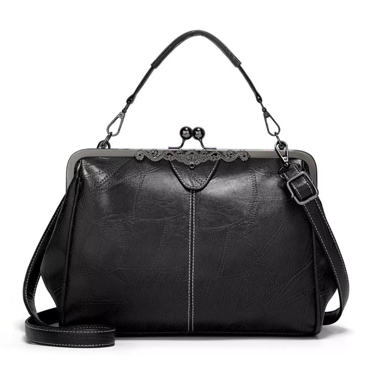 Vintage Kiss Lock Leather Handbag - 
