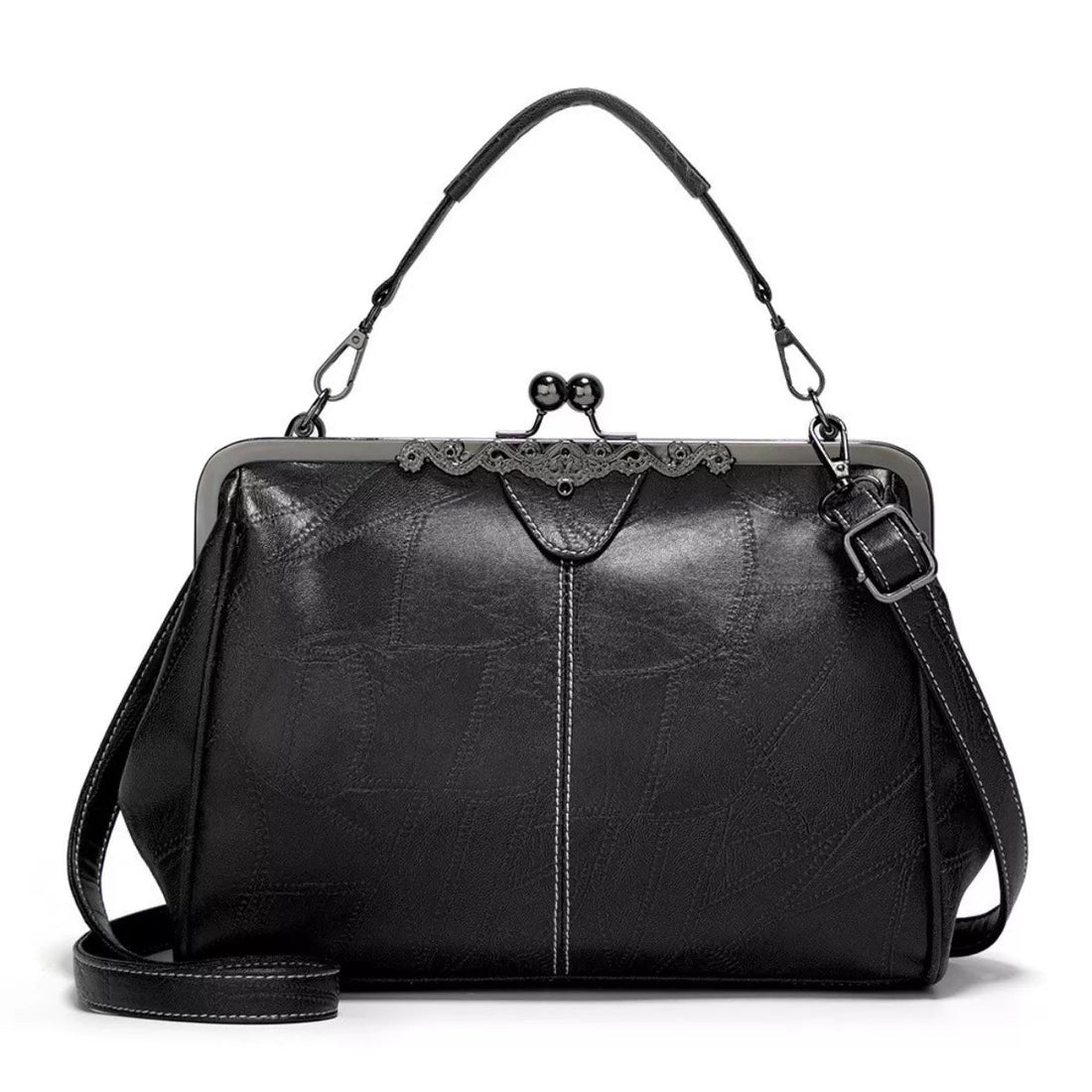 Vintage Kiss Lock Leather Handbag - 