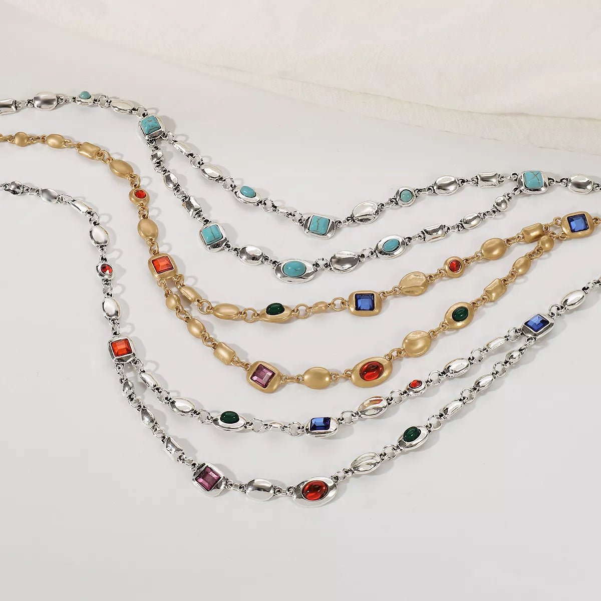 Vintage Multi - Gemstone Double Layered Necklace - 