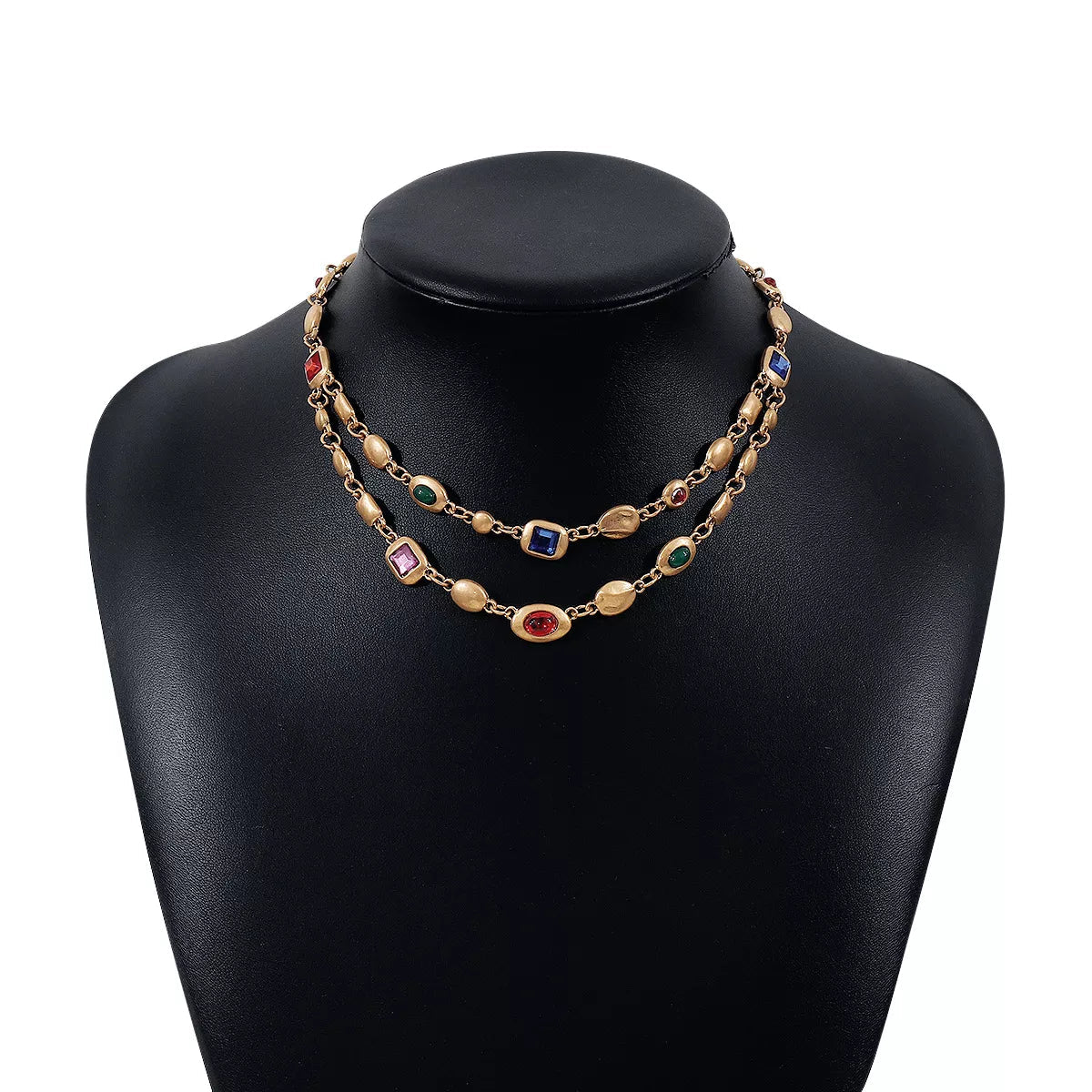 Vintage Multi - Gemstone Double Layered Necklace - 