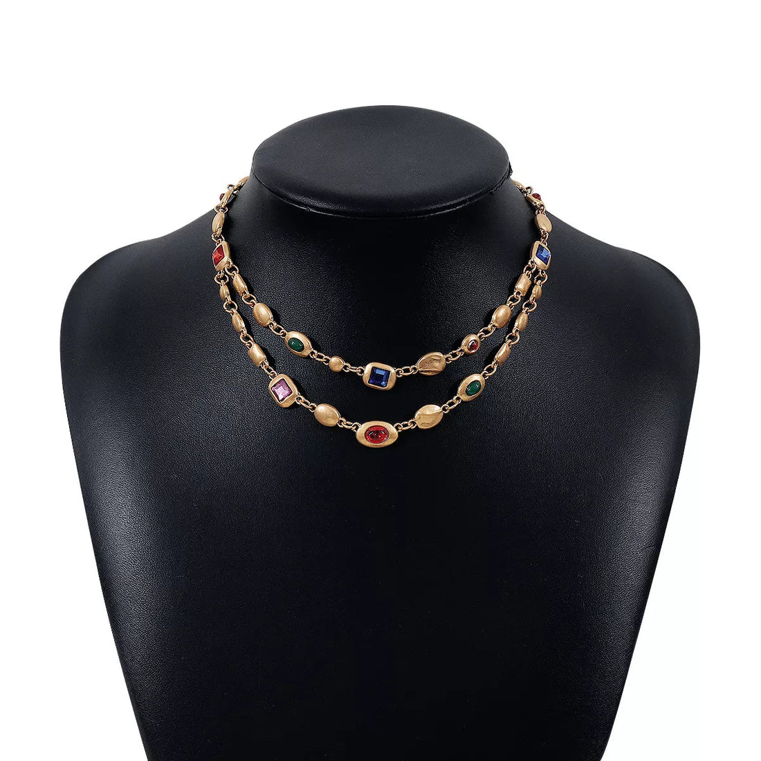 Vintage Multi - Gemstone Double Layered Necklace - 