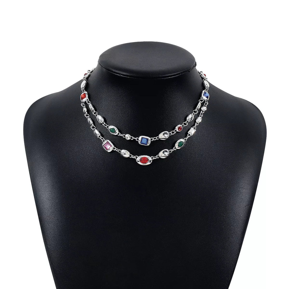 Vintage Multi - Gemstone Double Layered Necklace - 