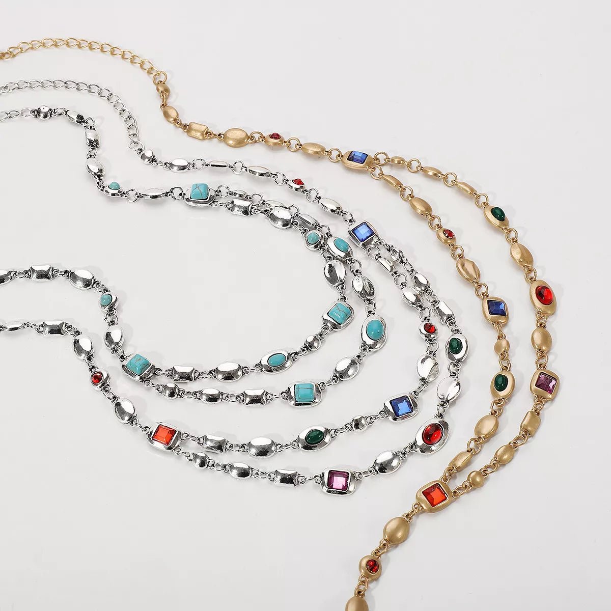 Vintage Multi - Gemstone Double Layered Necklace - 