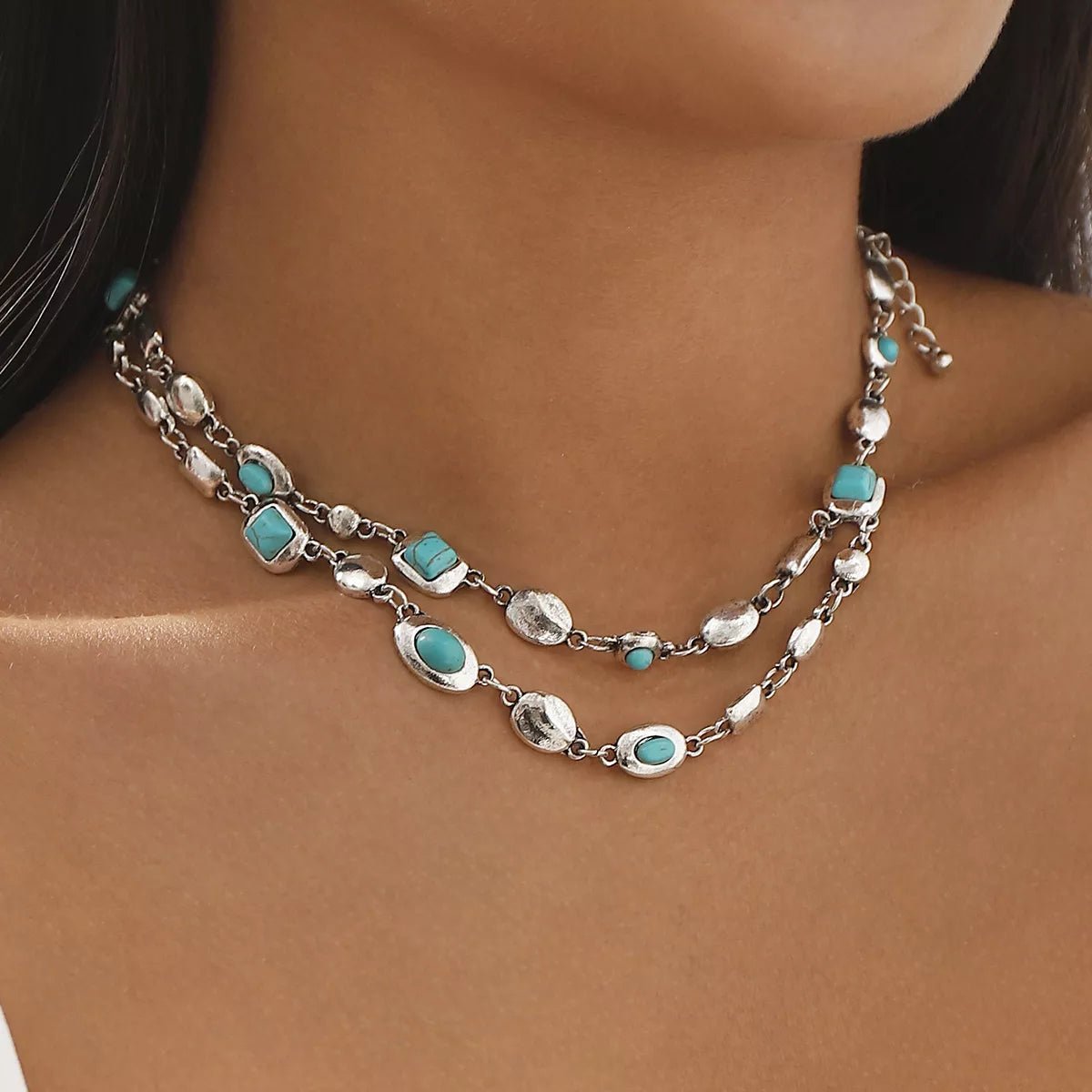 Vintage Multi - Gemstone Double Layered Necklace - 