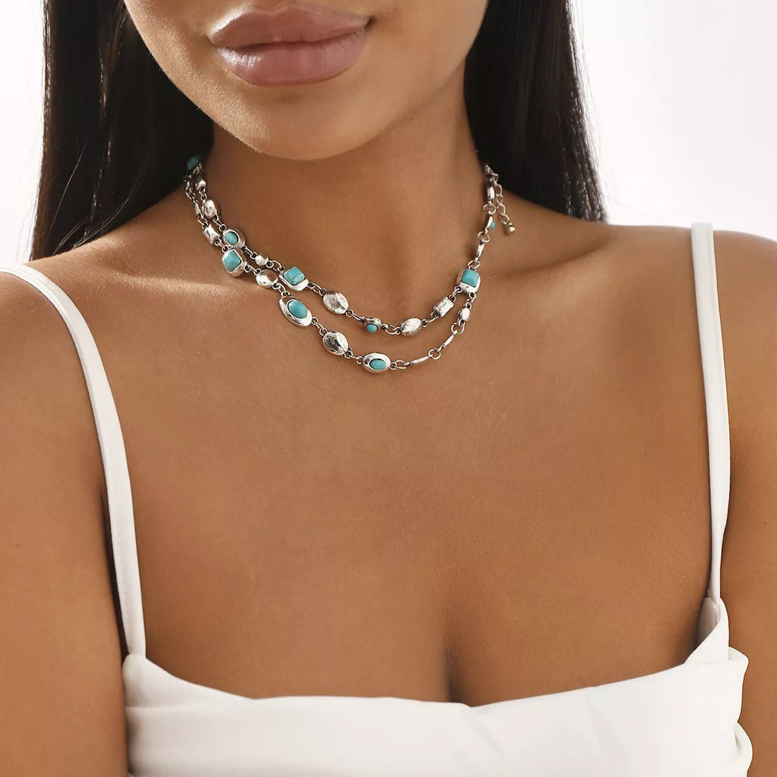 Vintage Multi - Gemstone Double Layered Necklace - 