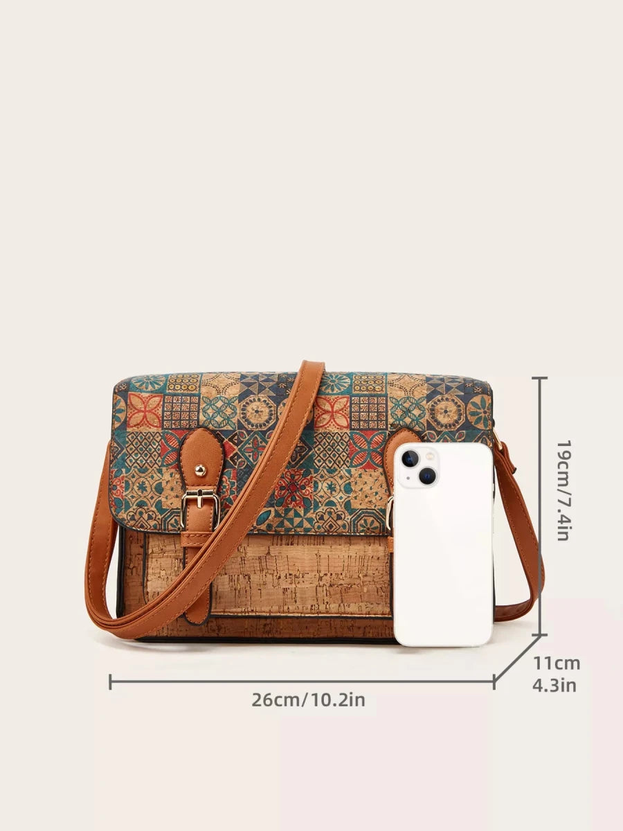 Vintage Pattern PU Leather Crossbody Bag - 