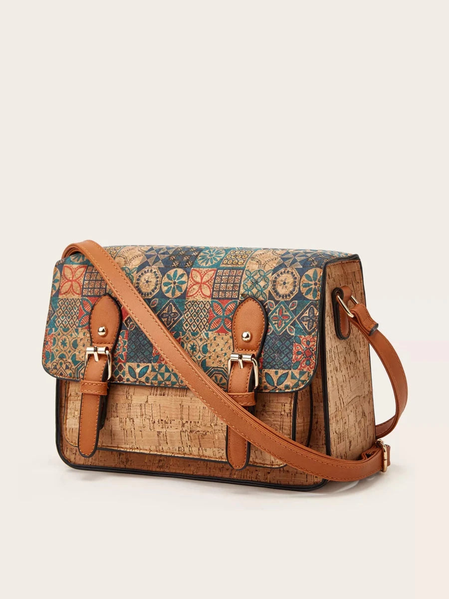 Vintage Pattern PU Leather Crossbody Bag - 