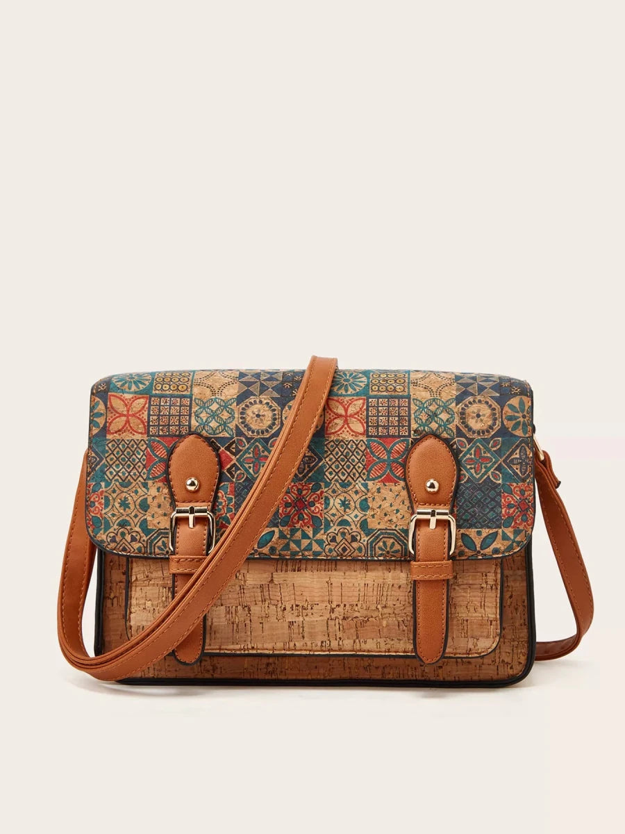 Vintage Pattern PU Leather Crossbody Bag - 