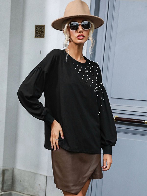 Vintage Top Beaded Long Sleeve Black Knit Sweater - Outerwear