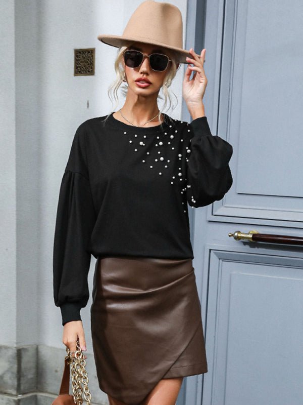 Vintage Top Beaded Long Sleeve Black Knit Sweater - Outerwear