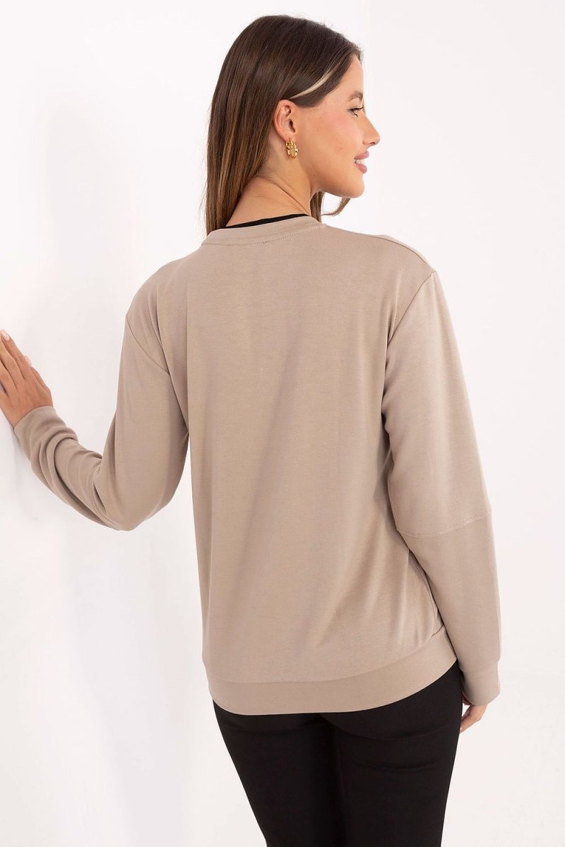 Viscose Blend Long Sleeve Round Neck Blouse - 
