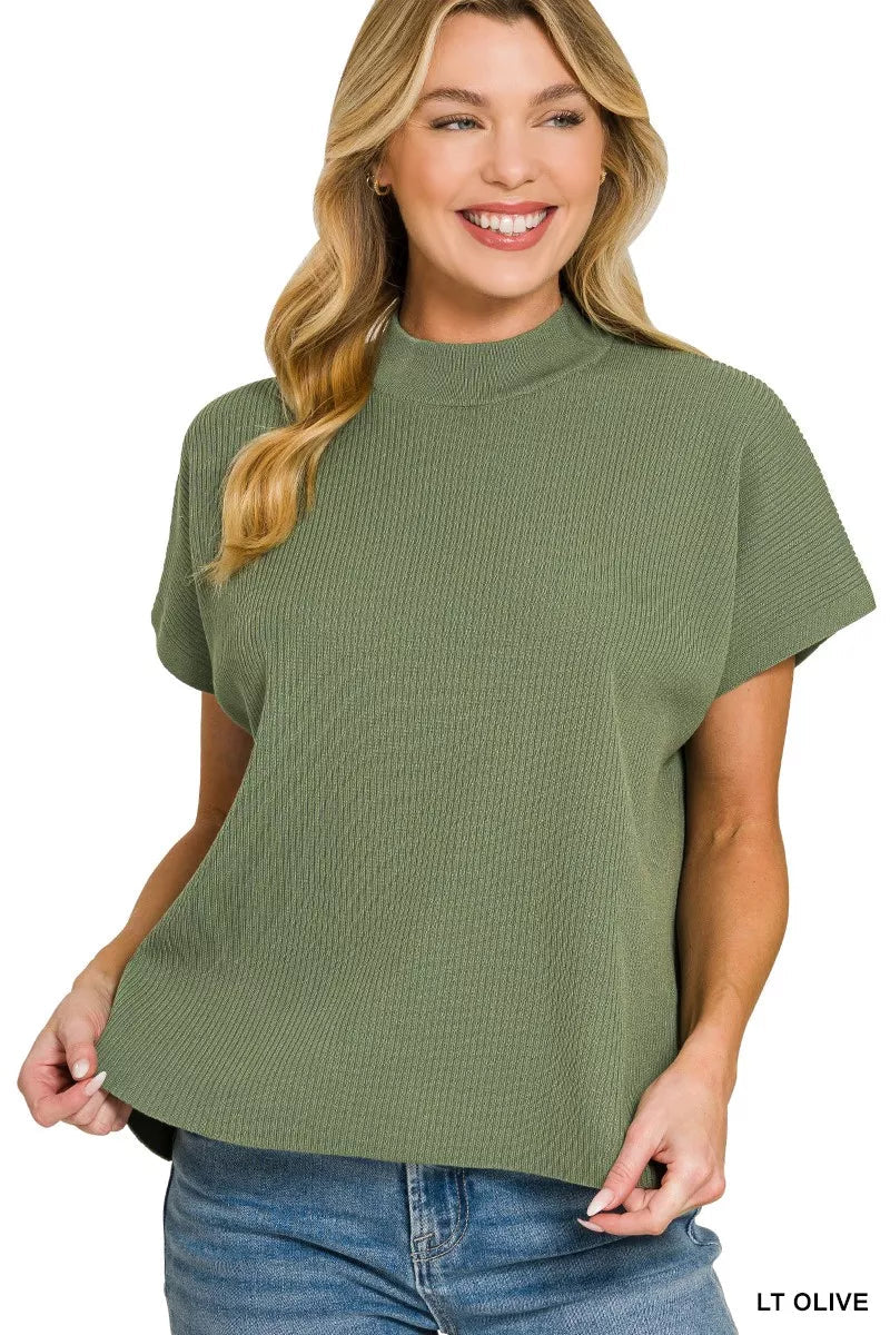 Viscose Mock Neck Boxy Sweater - 