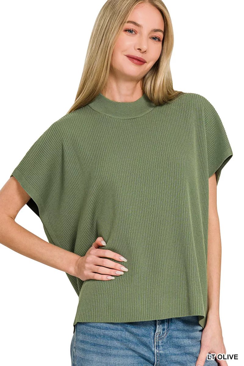 Viscose Mock Neck Boxy Sweater - 