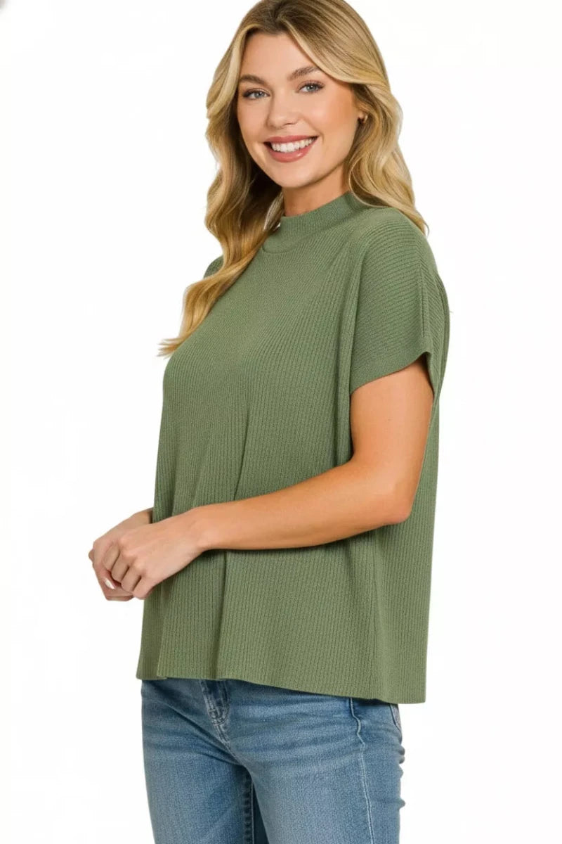 Viscose Mock Neck Boxy Sweater - 