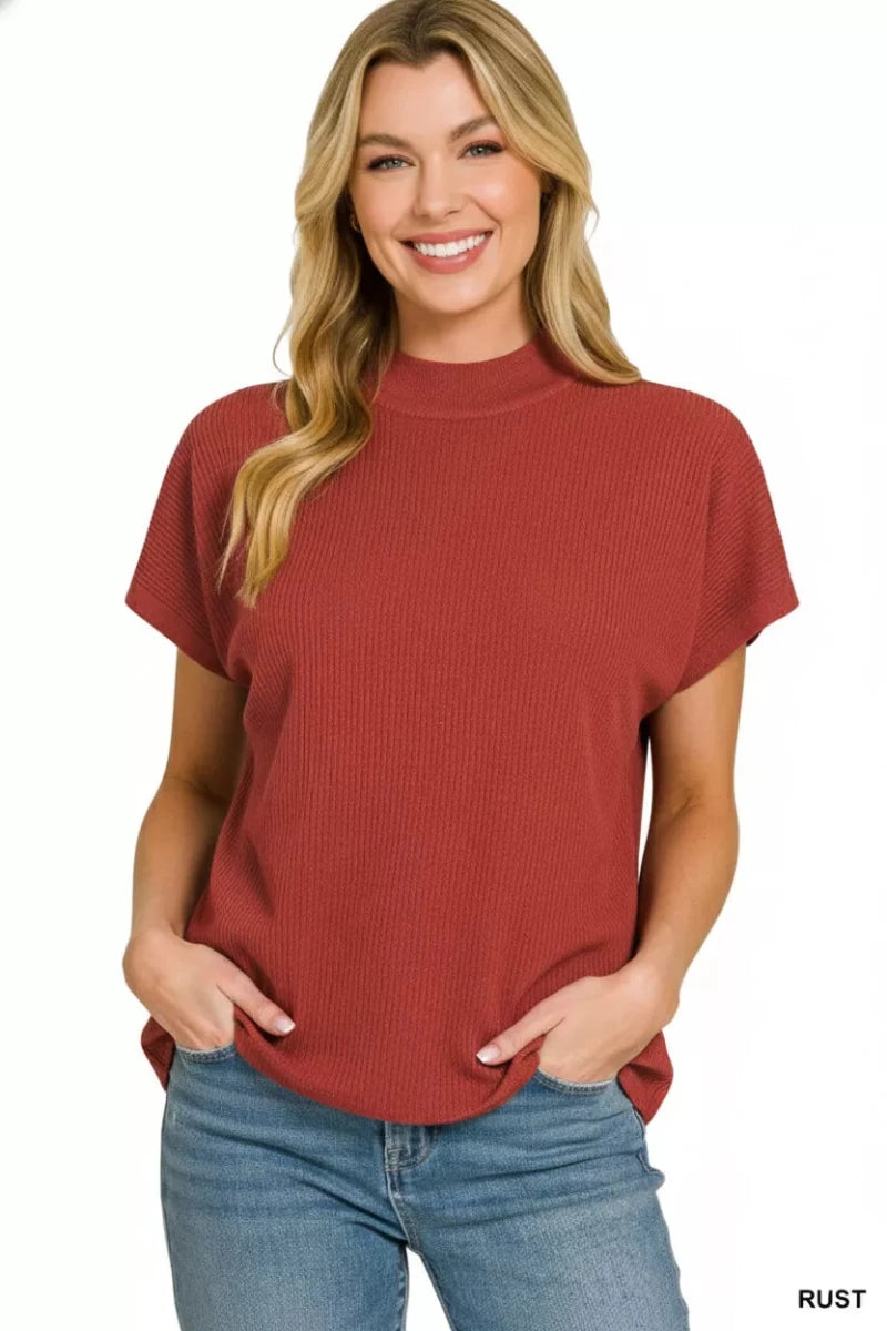 Viscose Mock Neck Sweater - Short Sleeve - 
