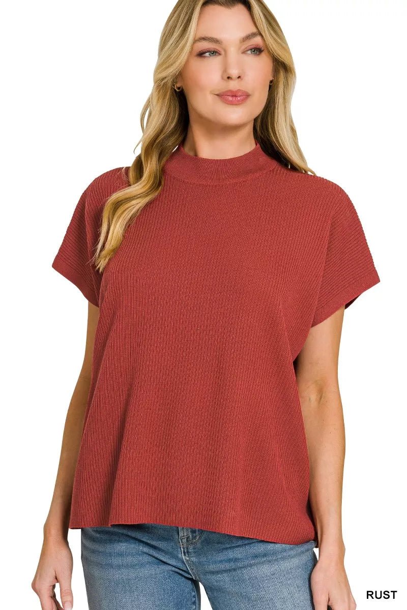 Viscose Mock Neck Sweater - Short Sleeve - 