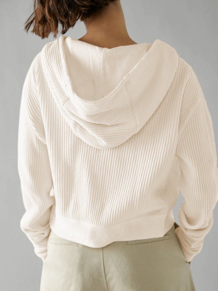 Waffle - Knit Dropped Shoulder Hooded Jacket - Outerwear