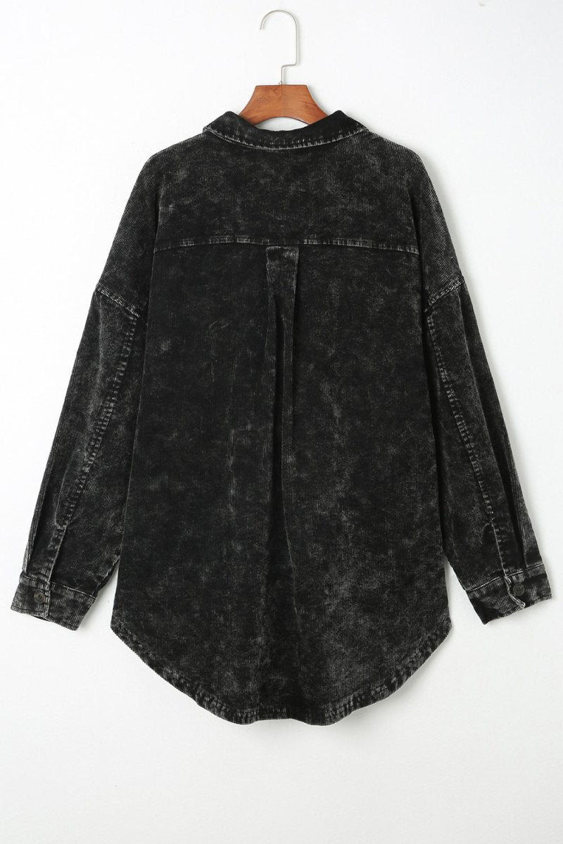 Washed Button Down Dropped Shoulder Jacket - Outerwear