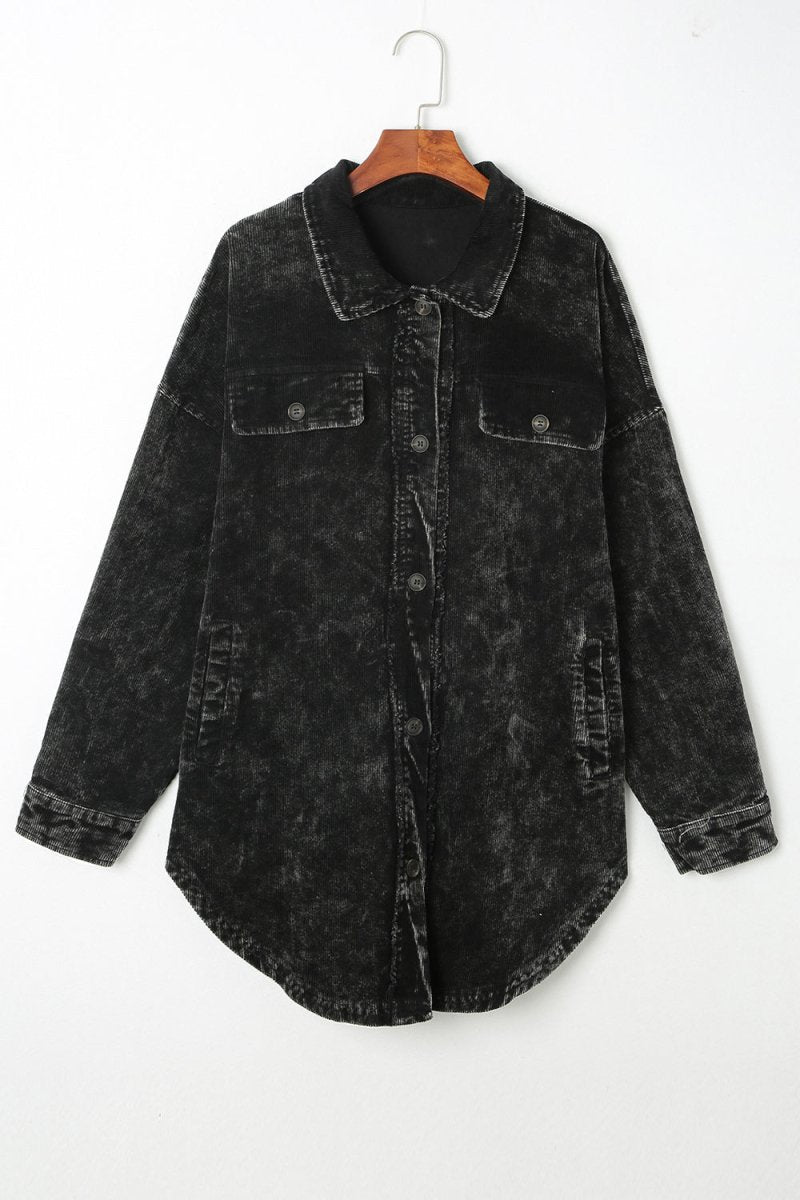 Washed Button Down Dropped Shoulder Jacket - Outerwear