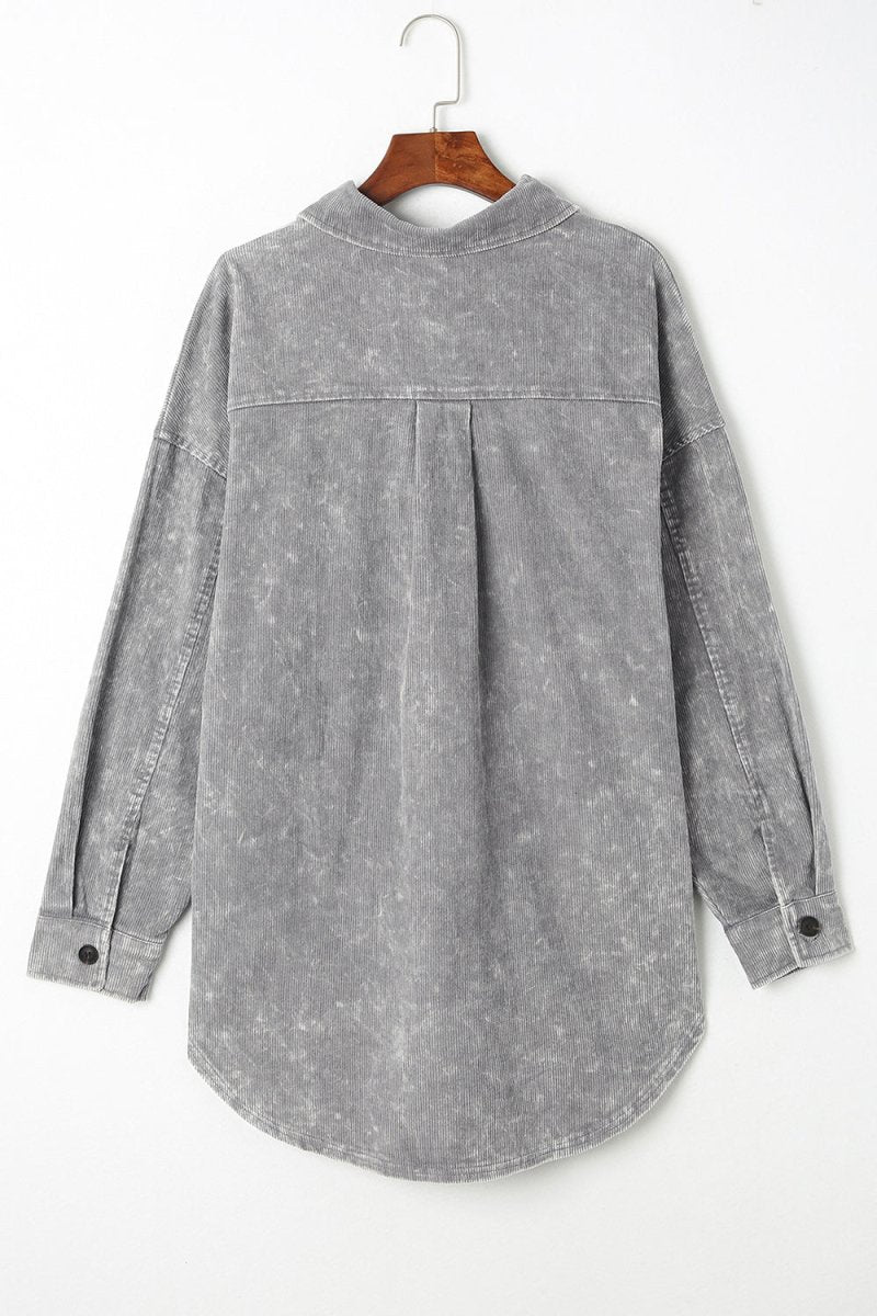 Washed Button Down Dropped Shoulder Jacket - Outerwear