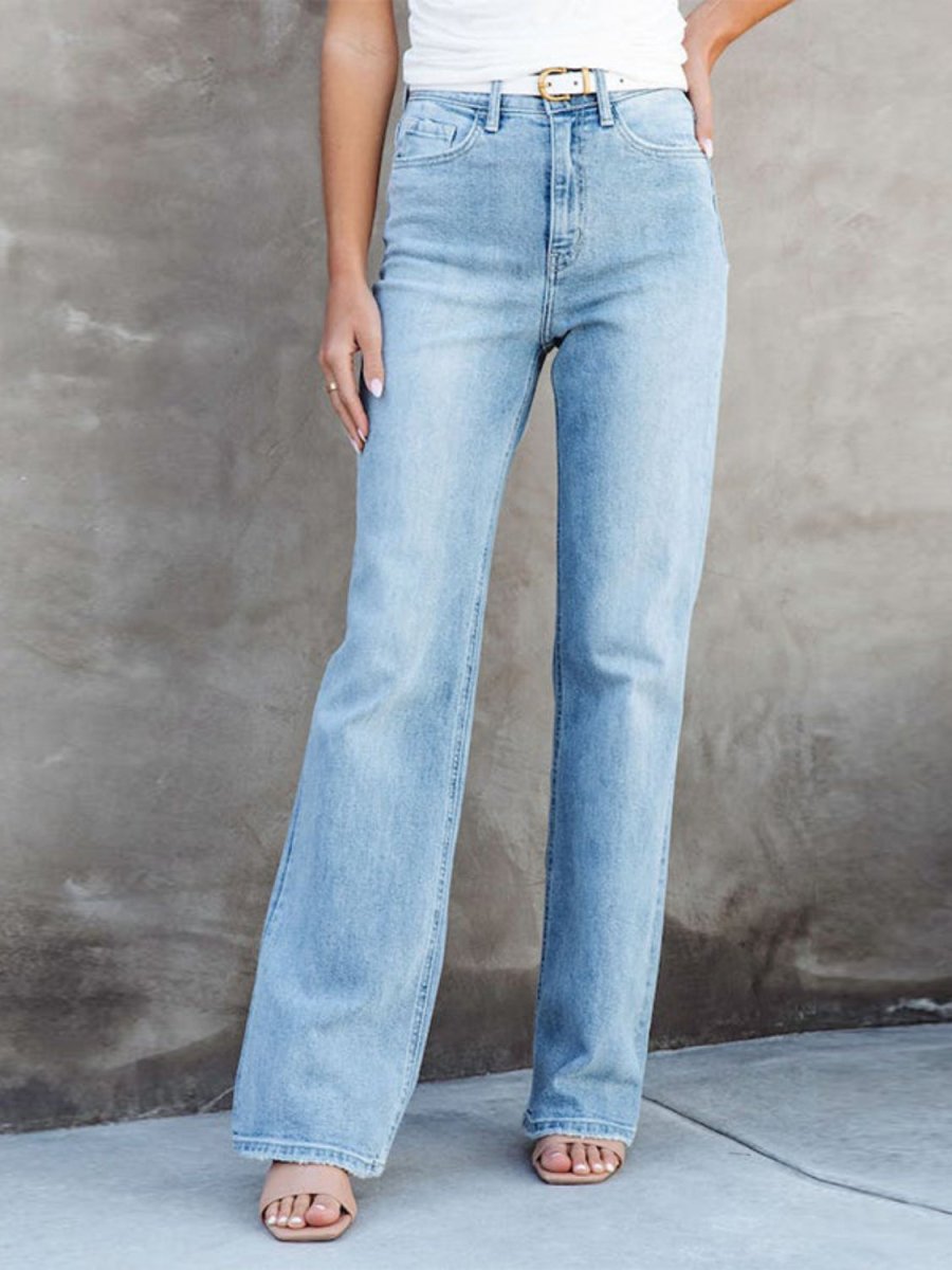 Washed Straight Leg Jeans - Bottoms