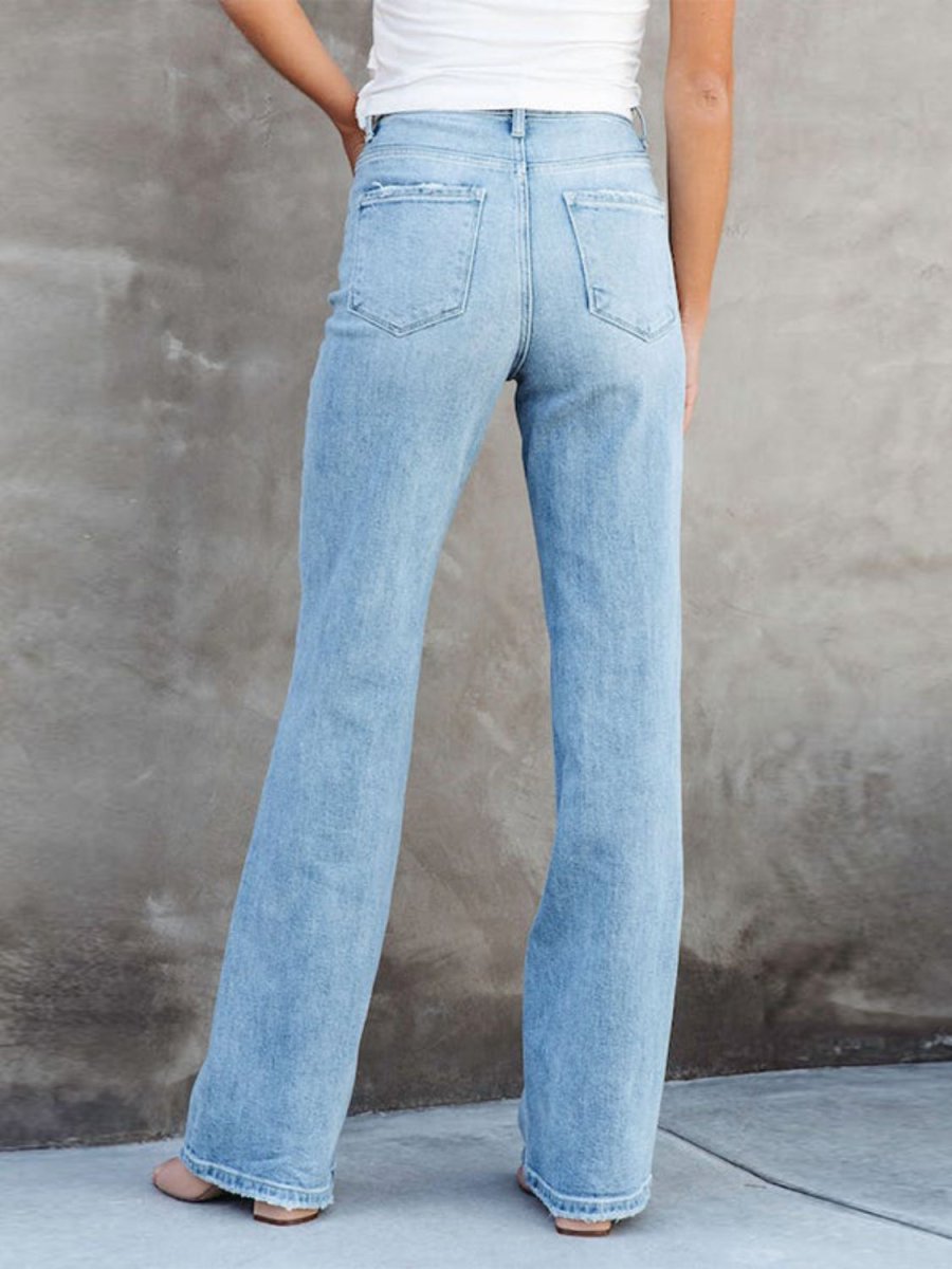Washed Straight Leg Jeans - Bottoms