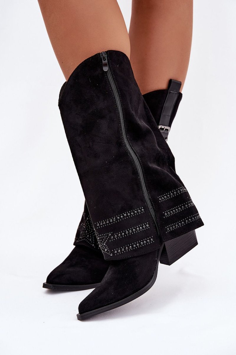 Western Style Suede Heel Boots - 