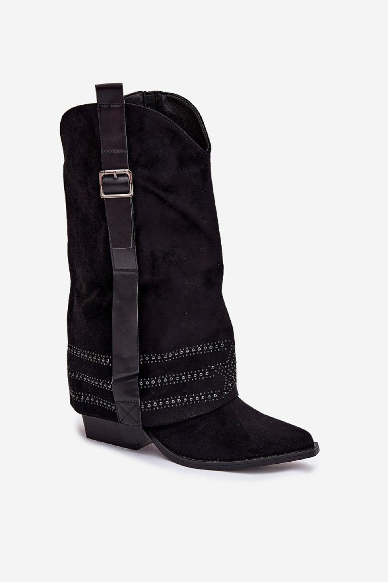 Western Style Suede Heel Boots - 