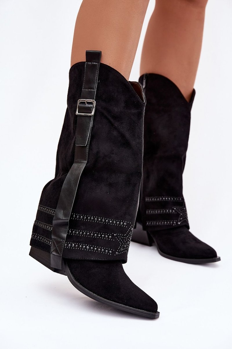 Western Style Suede Heel Boots - 