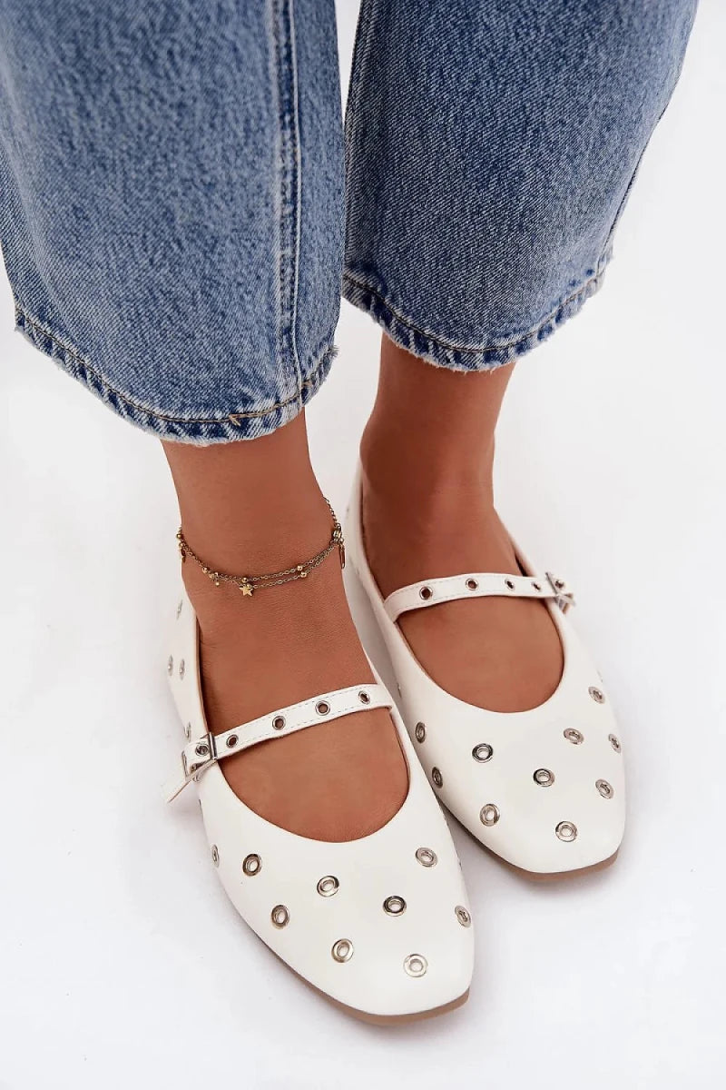 White Ballet Flats with Adjustable Strap - Ballet flats