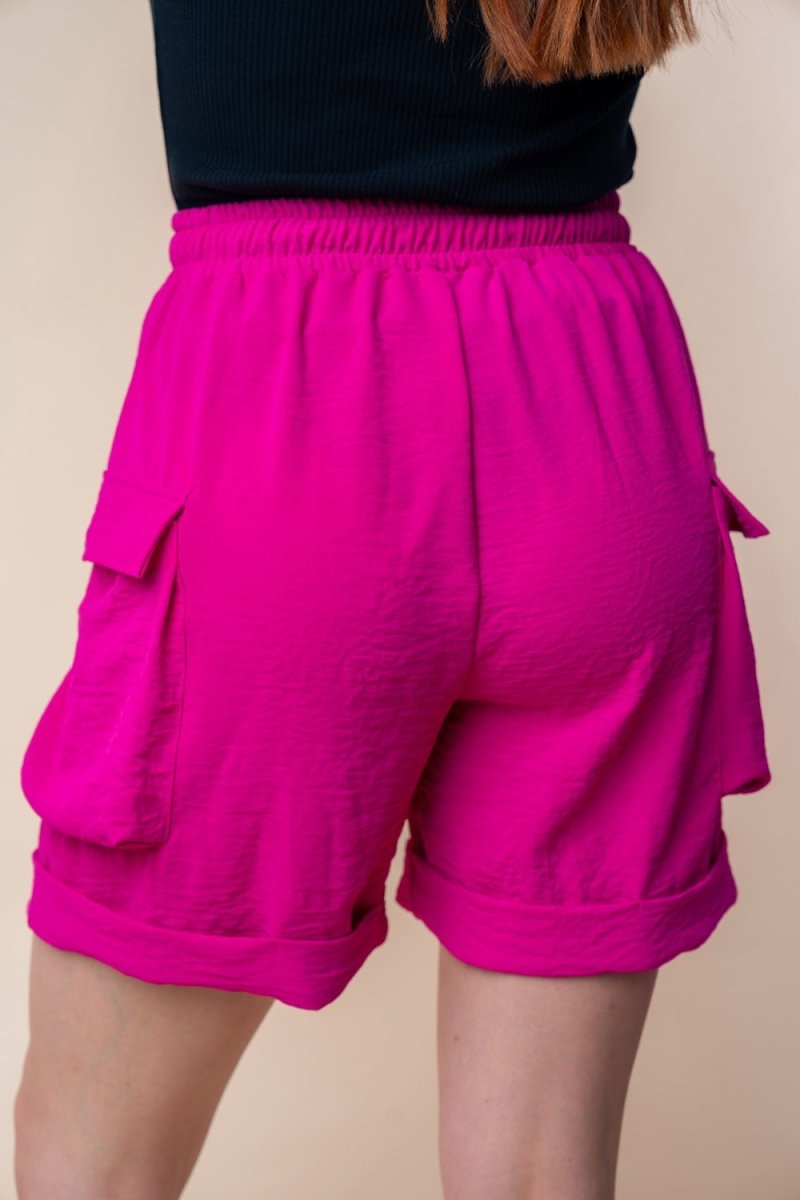White Birch High Waisted Drawstring Knit Cargo Shorts - Bottoms