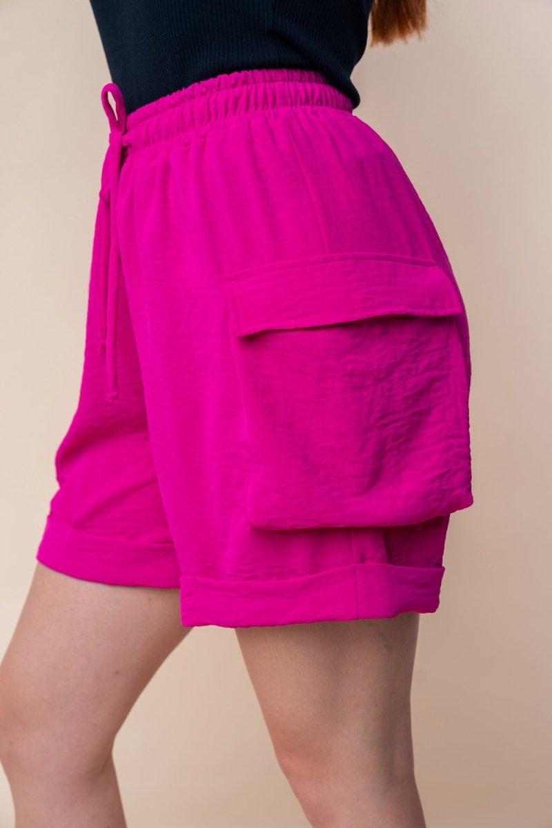 White Birch High Waisted Drawstring Knit Cargo Shorts - Bottoms