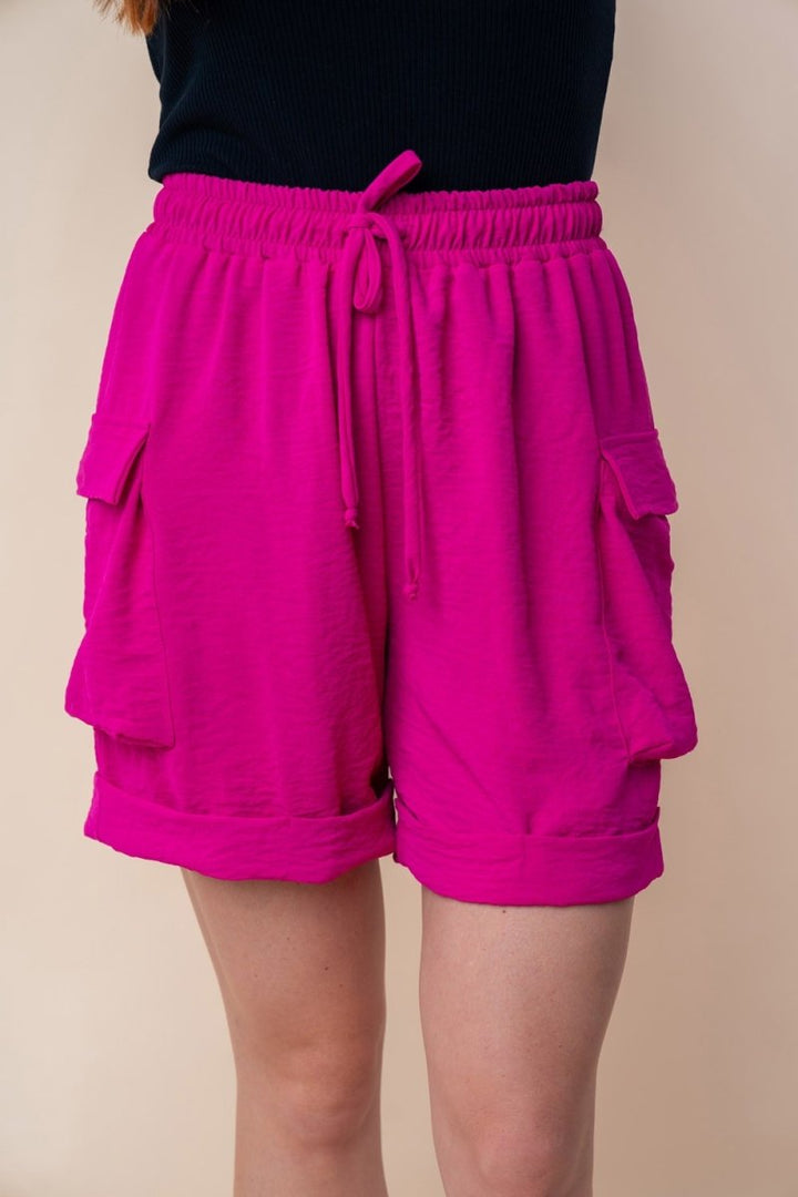 White Birch High Waisted Drawstring Knit Cargo Shorts - Bottoms