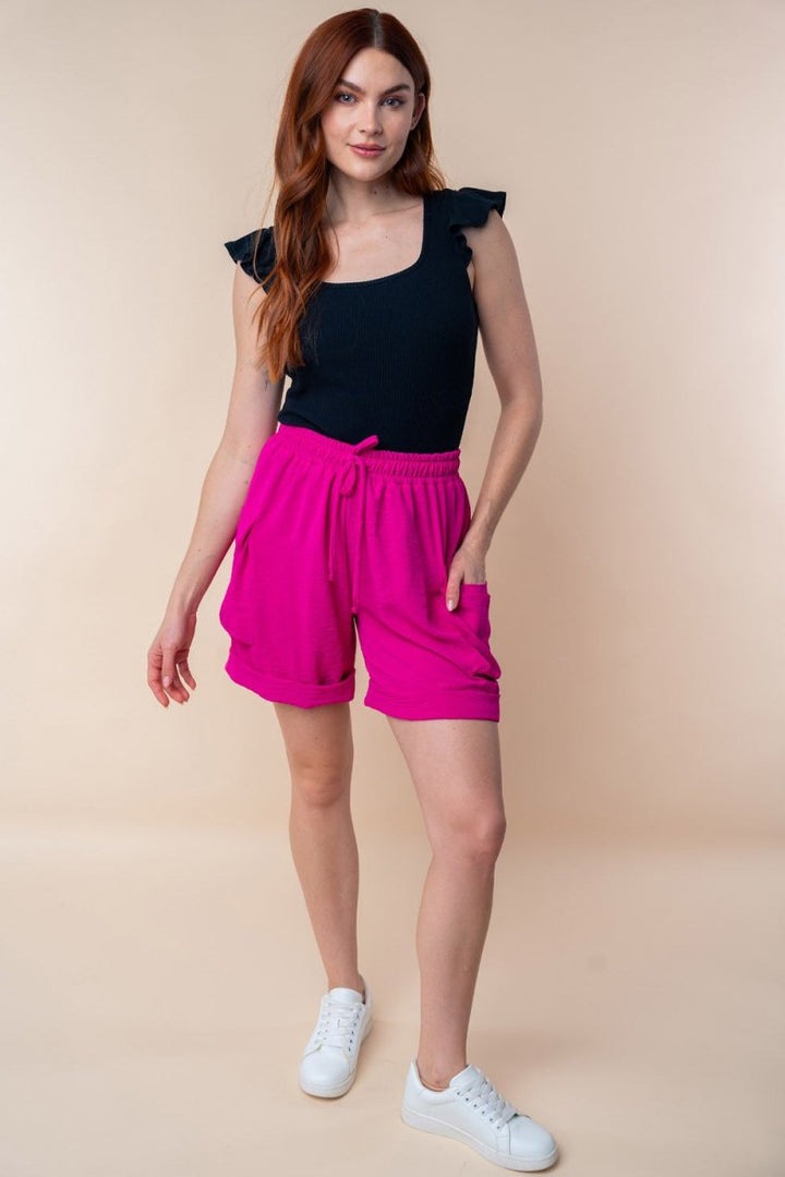 White Birch High Waisted Drawstring Knit Cargo Shorts - Bottoms