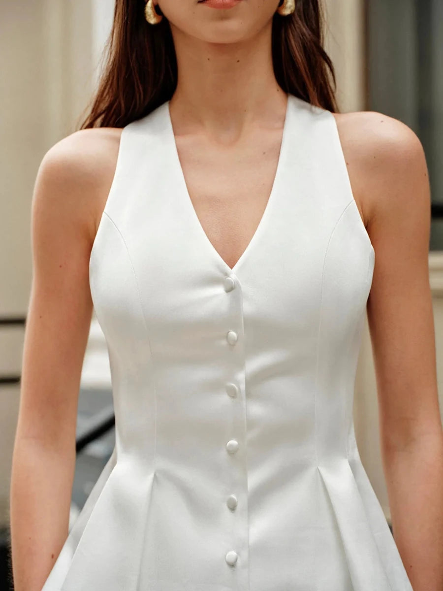 White Button - Up Peplum Vest - 