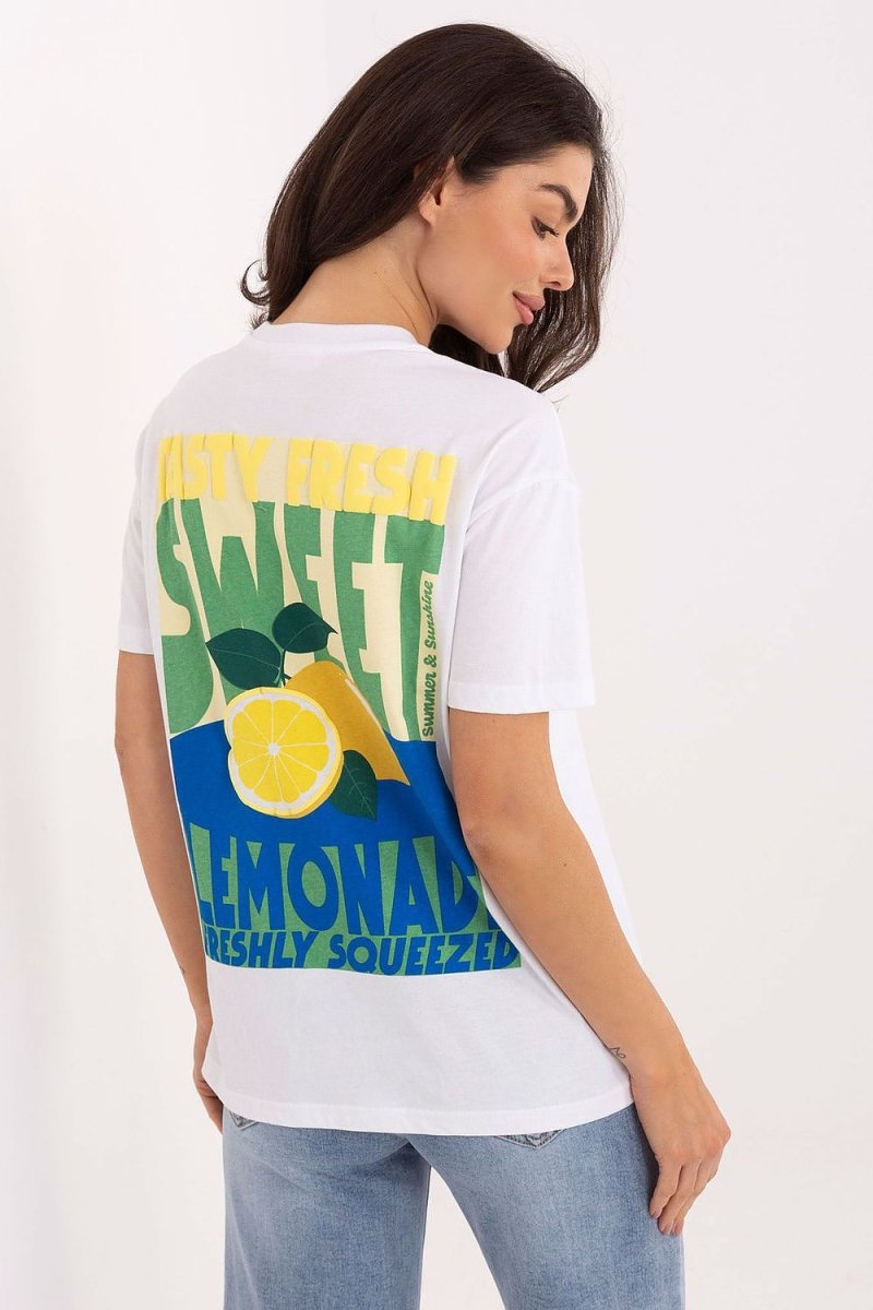 White Cotton T-Shirt with Chest Print - 
