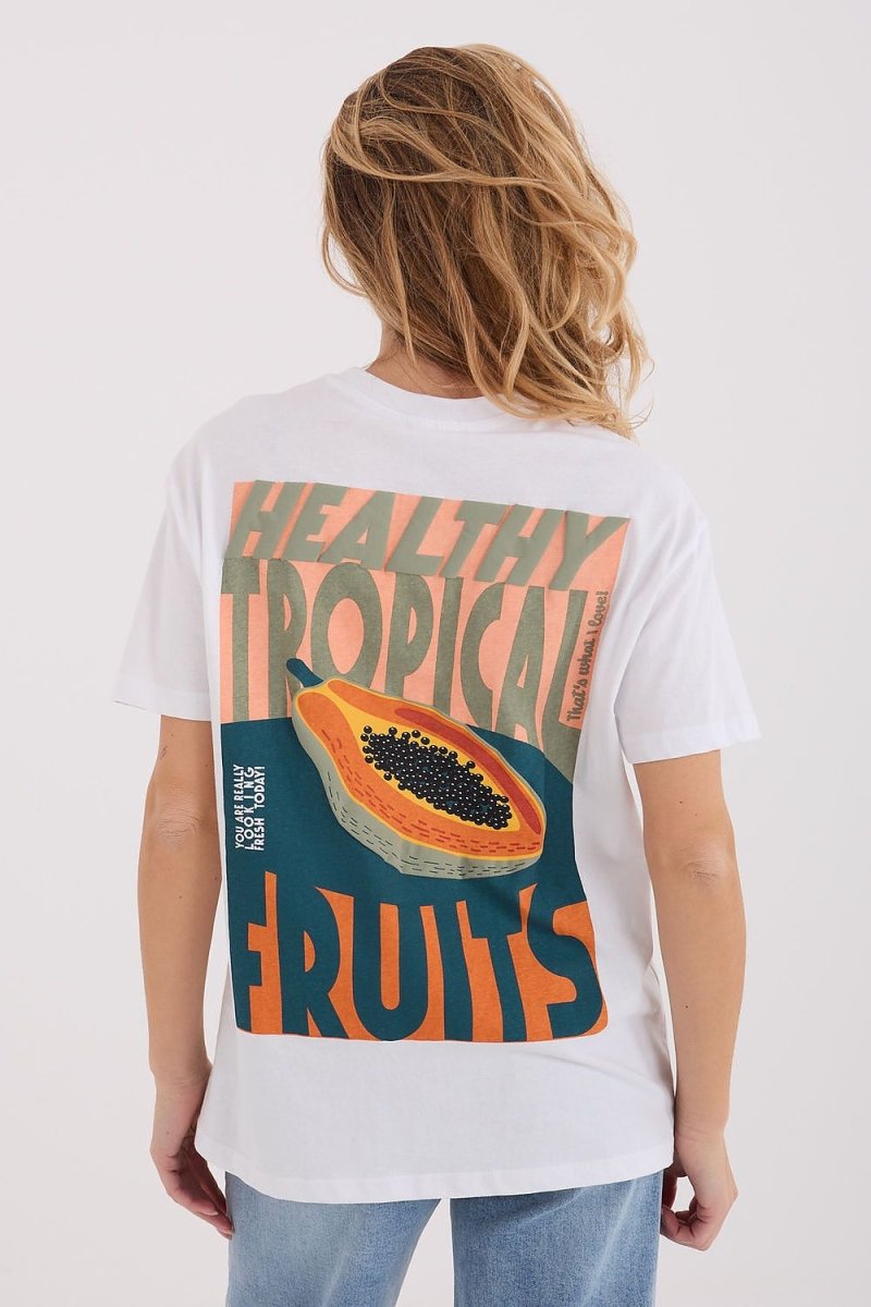 White Cotton T-Shirt with Chest Print - 