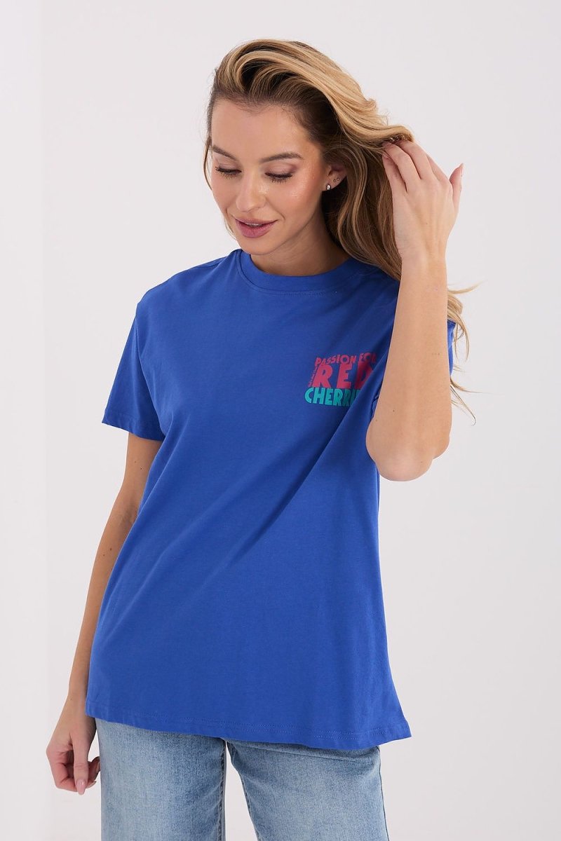 White Cotton T-Shirt with Chest Print - 