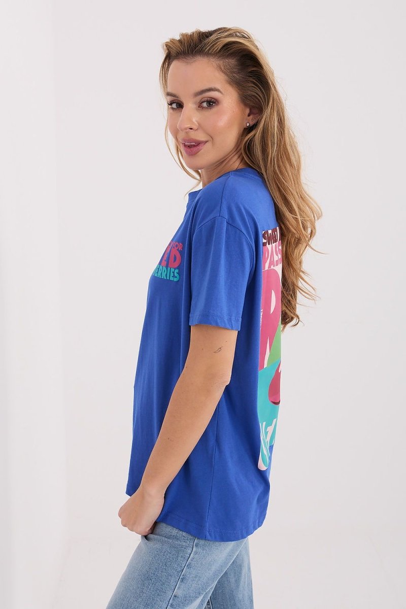 White Cotton T-Shirt with Chest Print - 